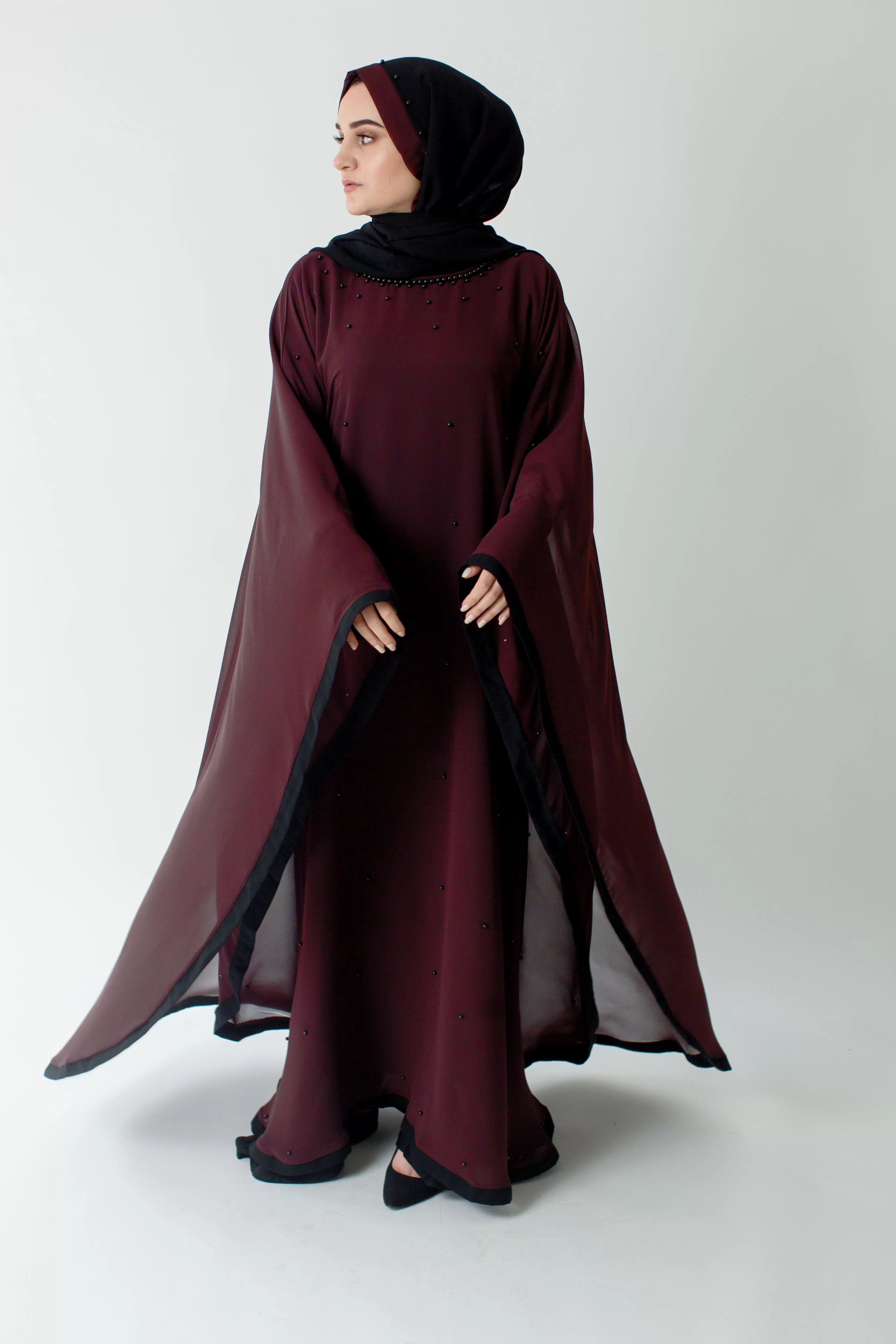 Burgundy Batwing Abaya