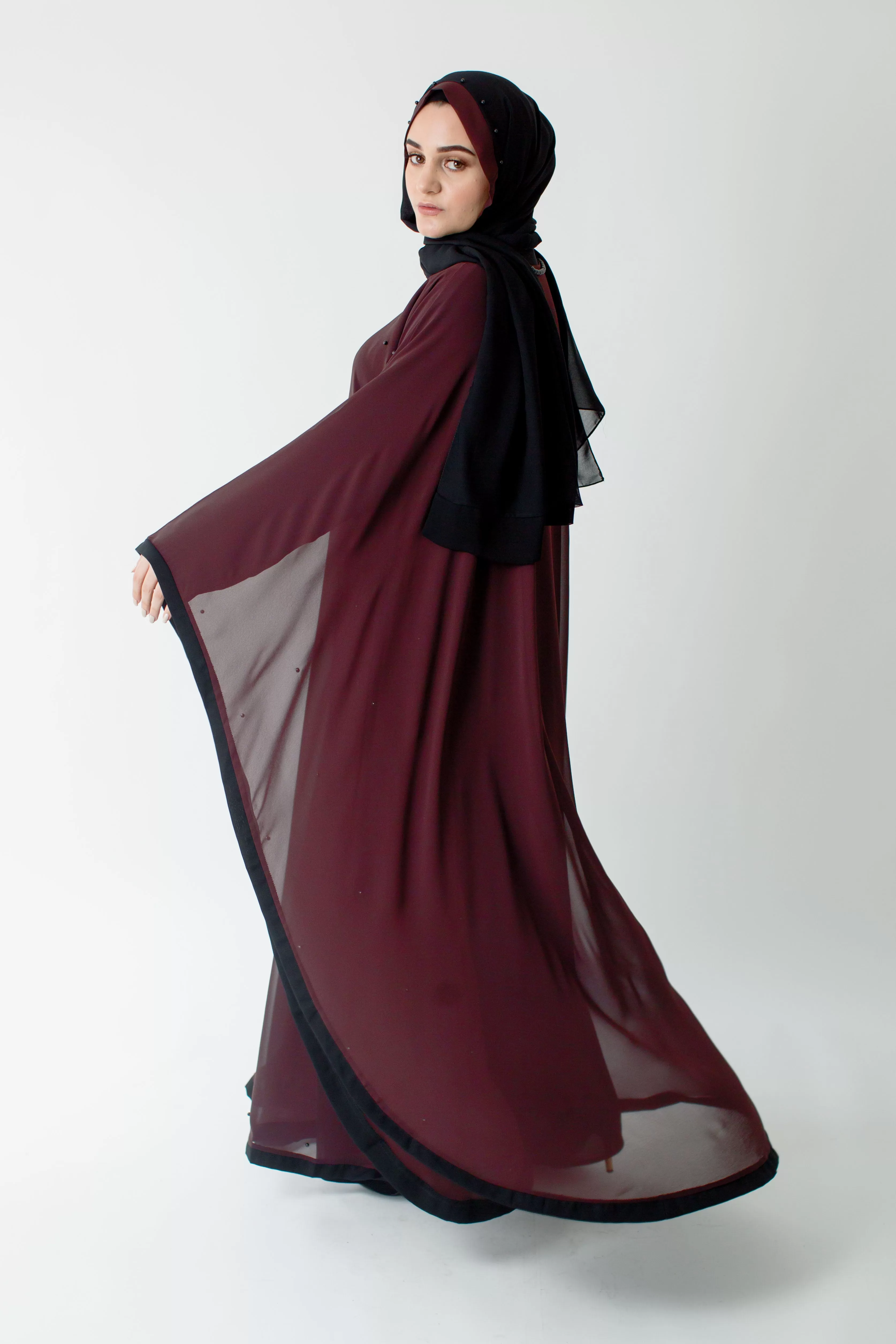 Burgundy Batwing Abaya