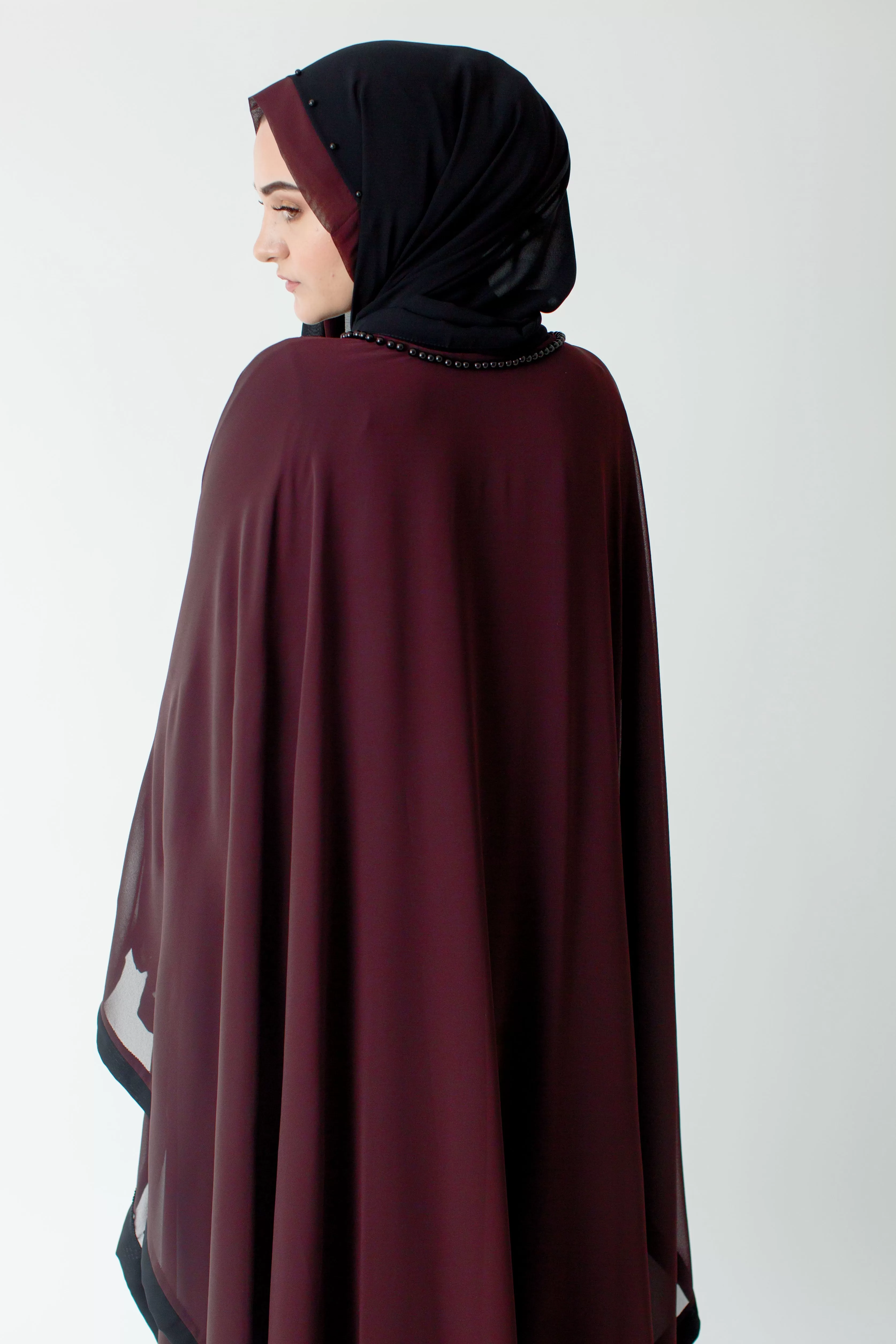 Burgundy Batwing Abaya