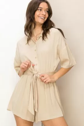 Button Down Belted Romper