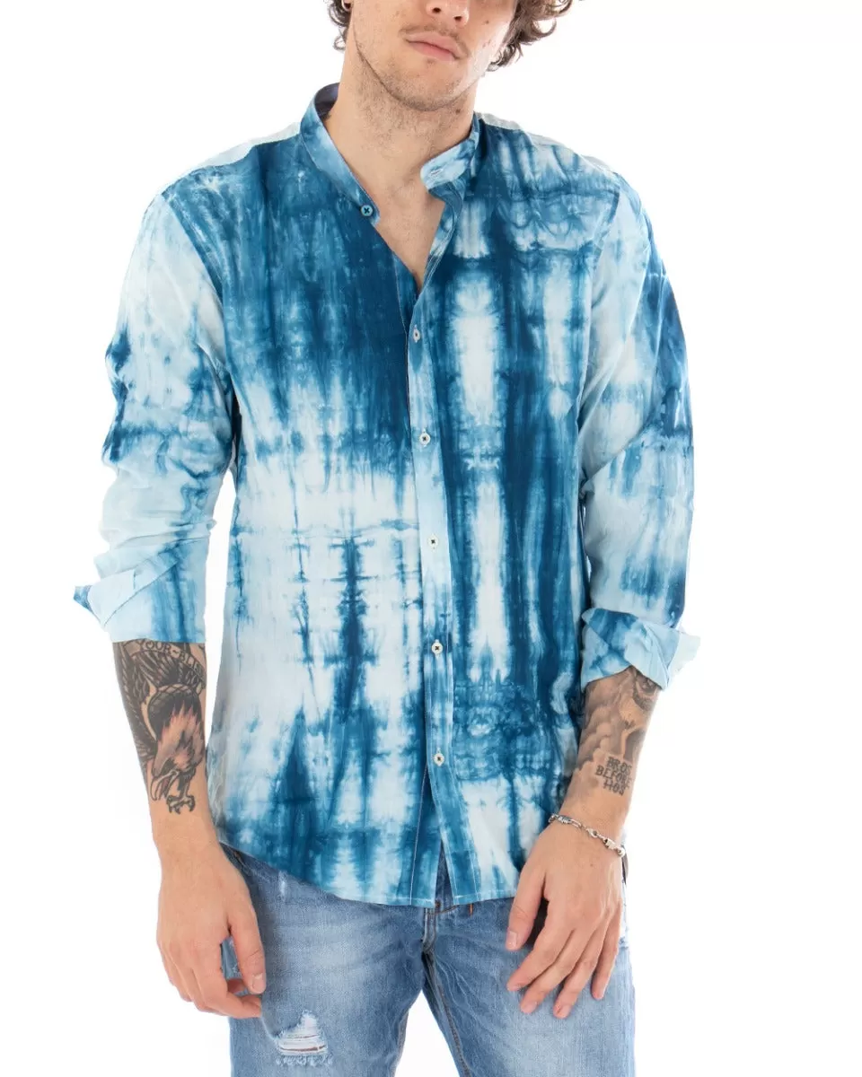 Camicia Uomo Collo Coreano Manica Lunga Morbida Fantasia Tie Dye Sfumata GIOSAL-C2353A