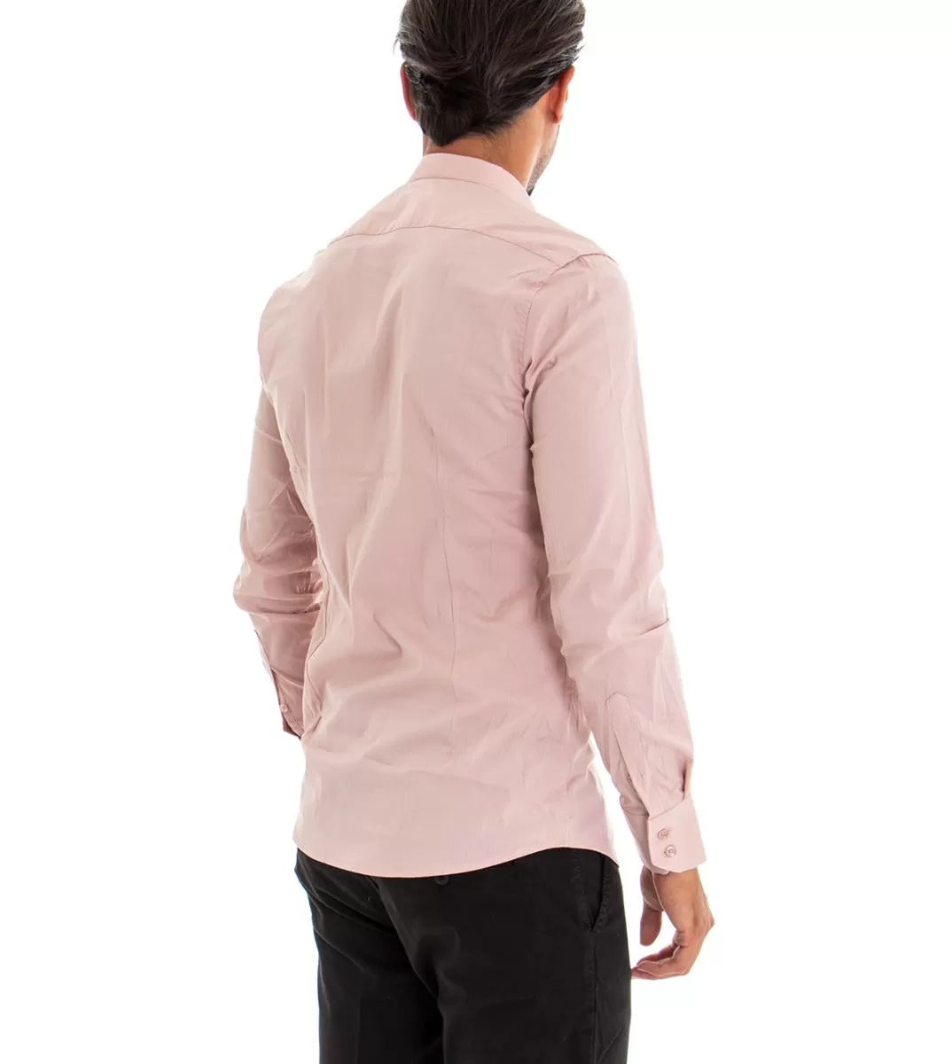 Camicia Uomo Collo Coreano Manica Lunga Slim Fit Basic Casual Cotone Rosa GIOSAL-C1817A