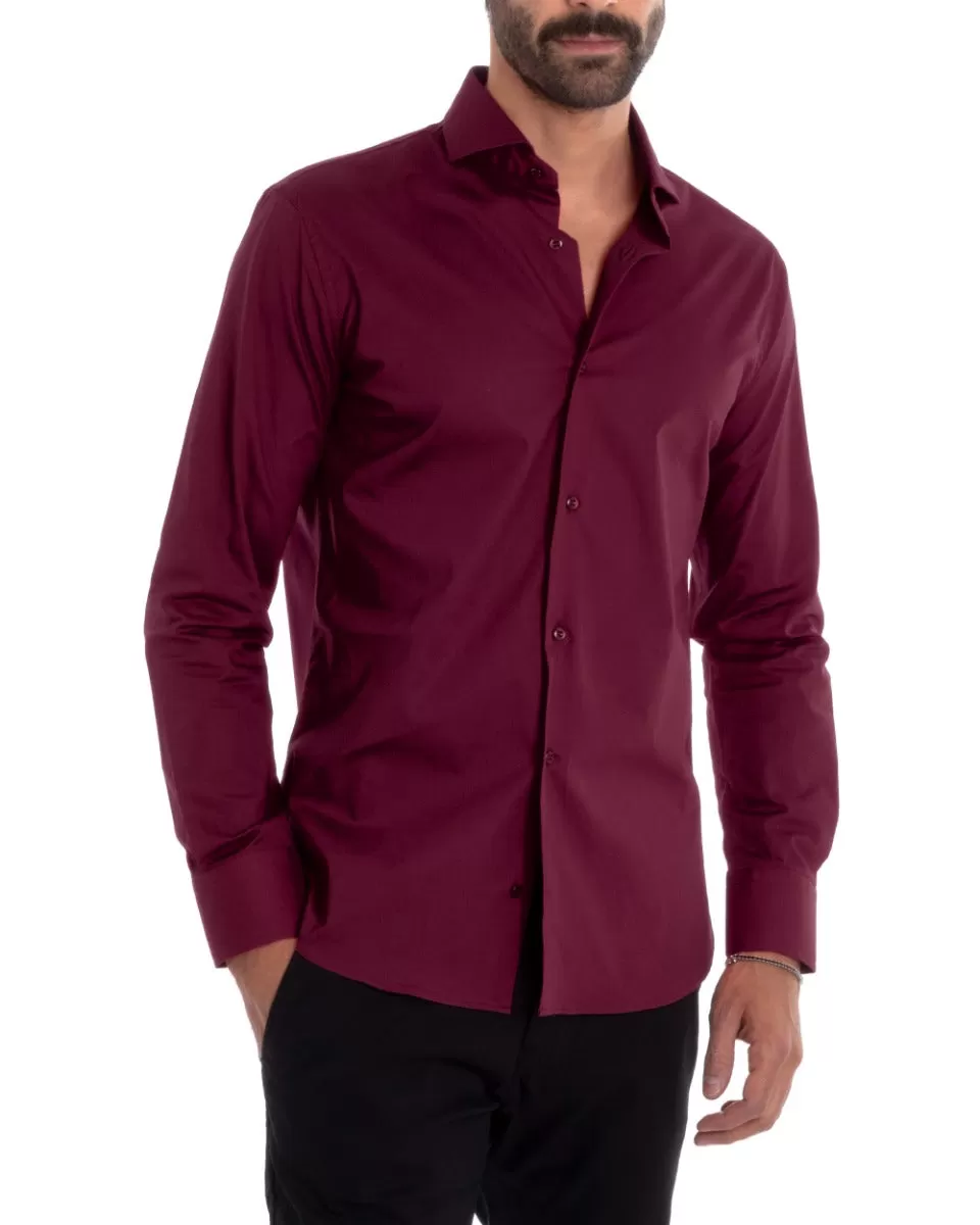 Camicia Uomo Sartoriale Con Colletto Manica Lunga Basic Cotone Morbido Bordeaux Regular Fit GIOSAL-C2400A