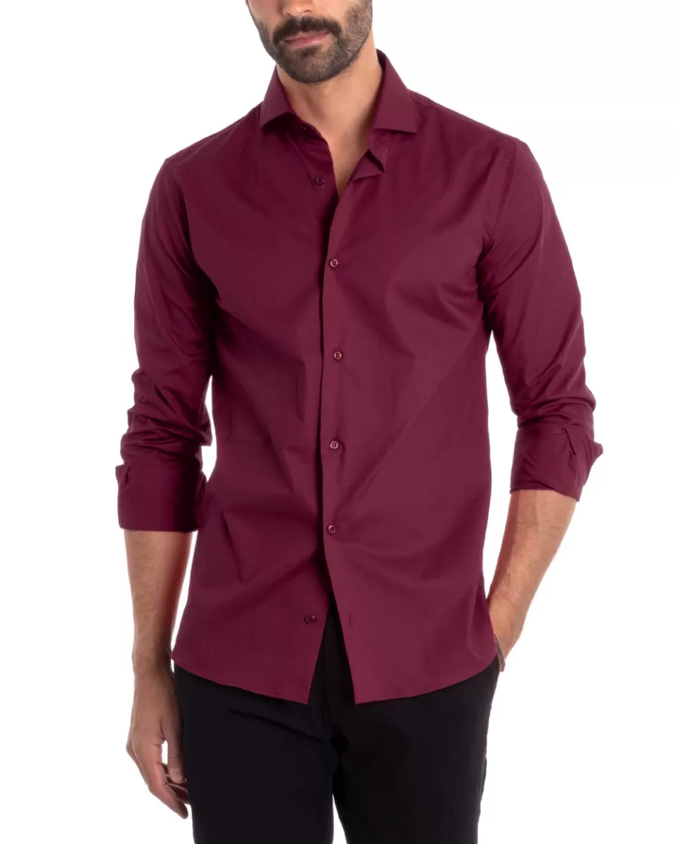 Camicia Uomo Sartoriale Con Colletto Manica Lunga Basic Cotone Morbido Bordeaux Regular Fit GIOSAL-C2400A