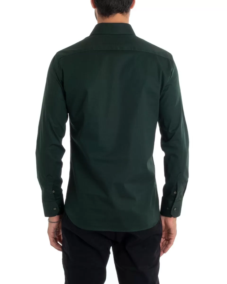 Camicia Uomo Sartoriale Con Colletto Manica Lunga Basic Cotone Morbido Verde Bottiglia Regular Fit GIOSAL-C2399A