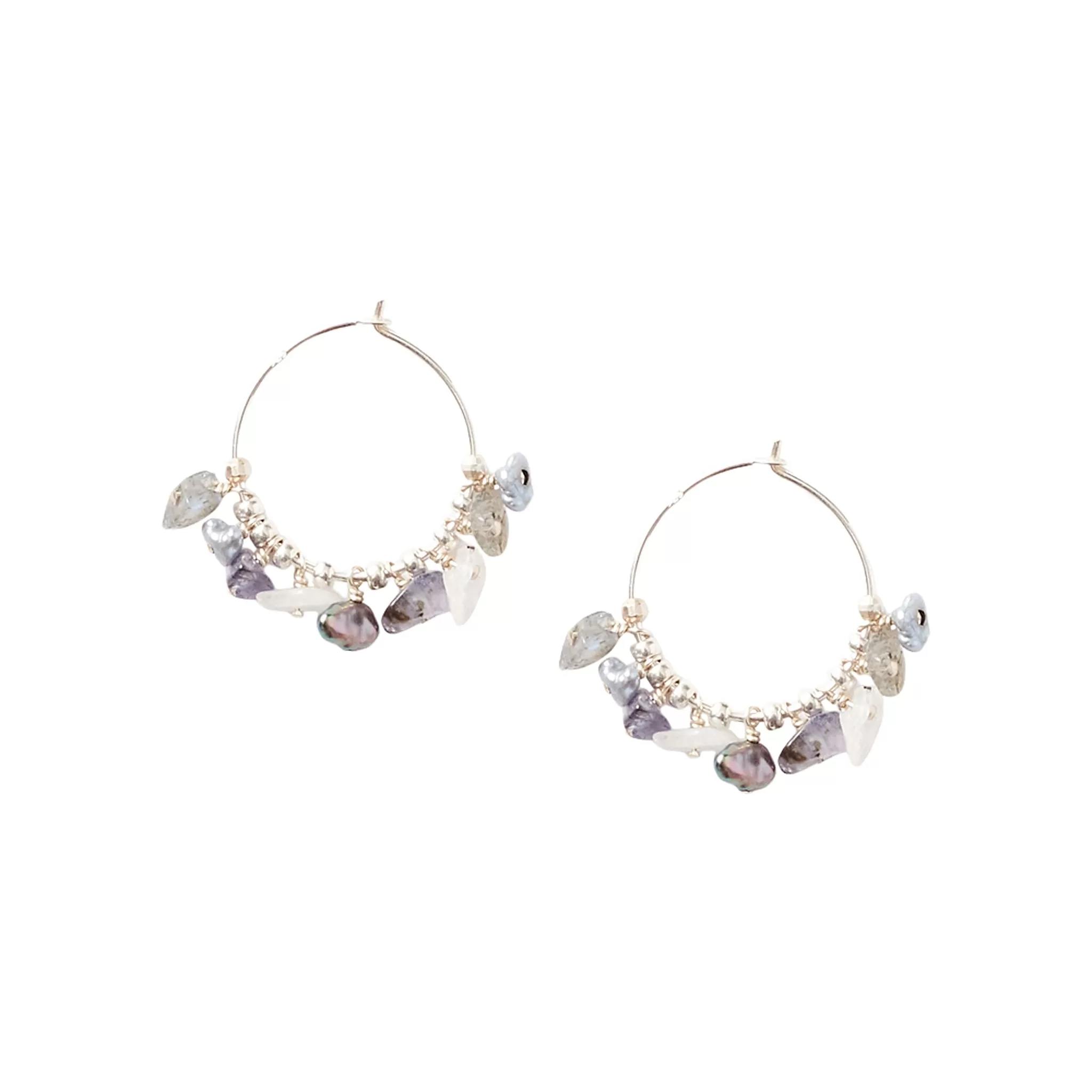 Chan Luu Heishi Small Hoop Earrings in Blue Mix and Silver