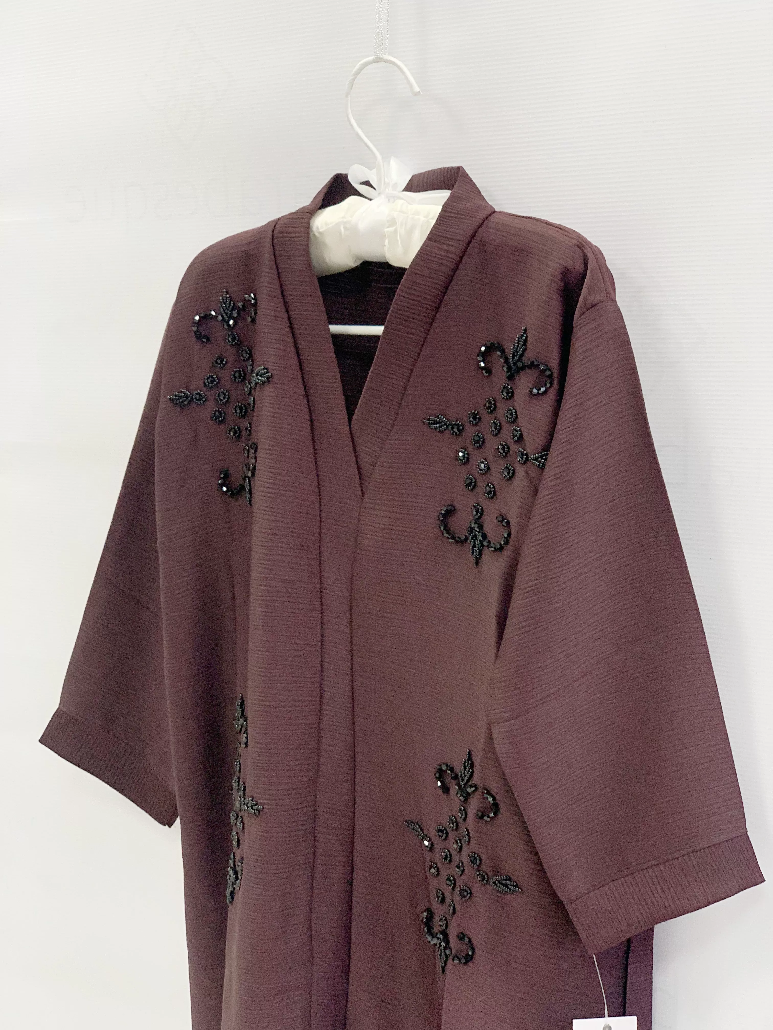 Children textured closed abaya - Dark Mauve