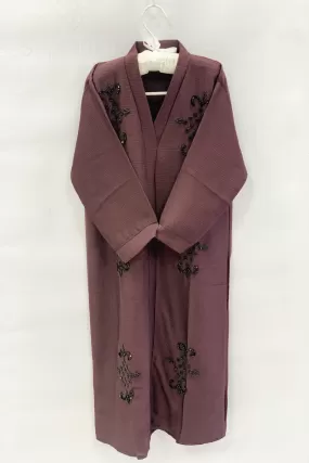 Children textured closed abaya - Dark Mauve