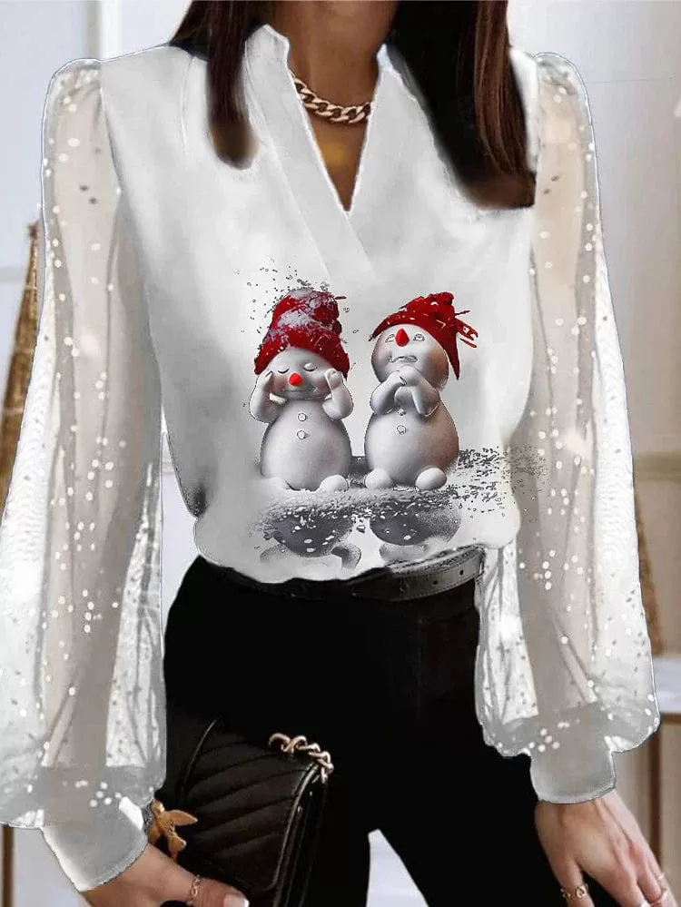 Christmas Snowman Women's Long Sleeve Shirt Blouse