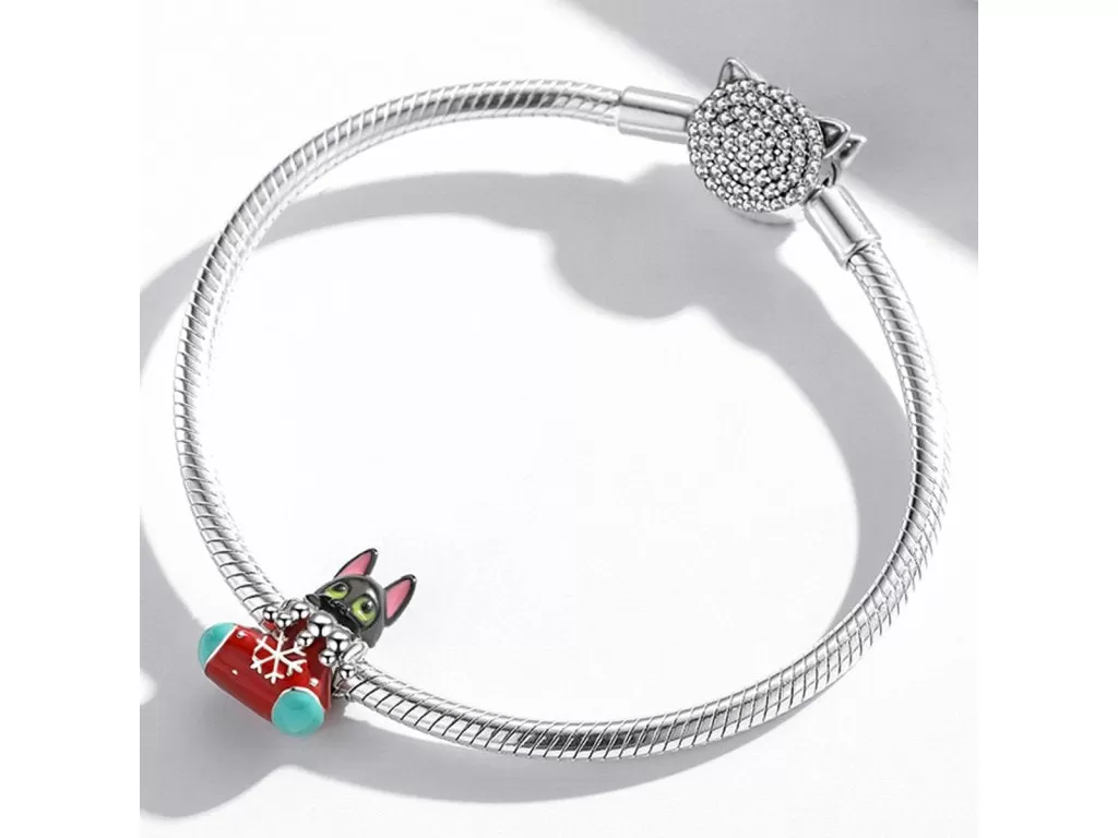 Christmas Stocking Cat Charm 925 Sterling Silver