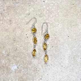 Citrine Earrings with Three Faceted Gemstones- Grace