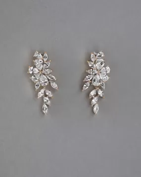 Clip-On CZ Earrings Teardrop Flower Vine Drop