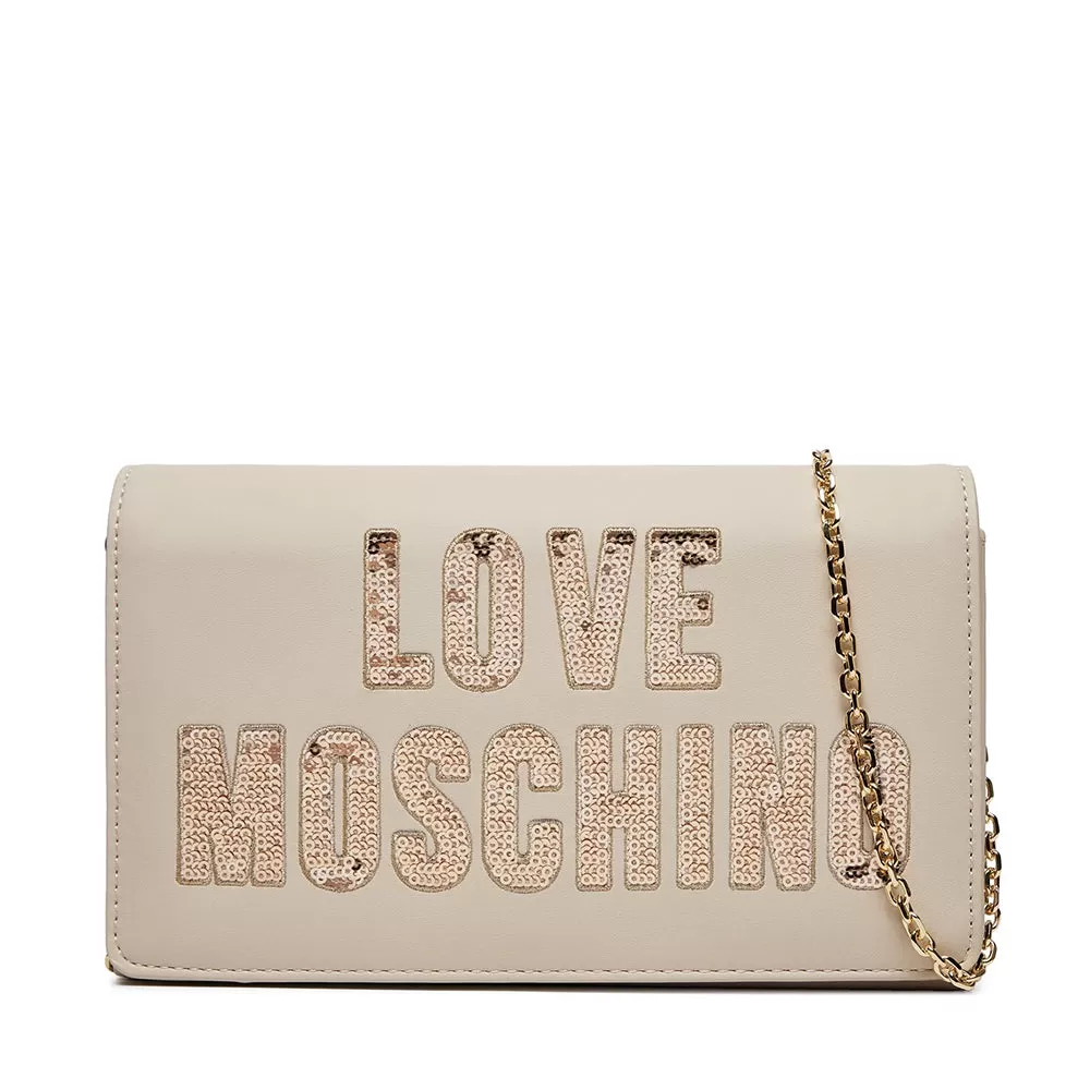 Clutch Donna con Tracolla LOVE MOSCHINO linea Sparkling Logo Avorio