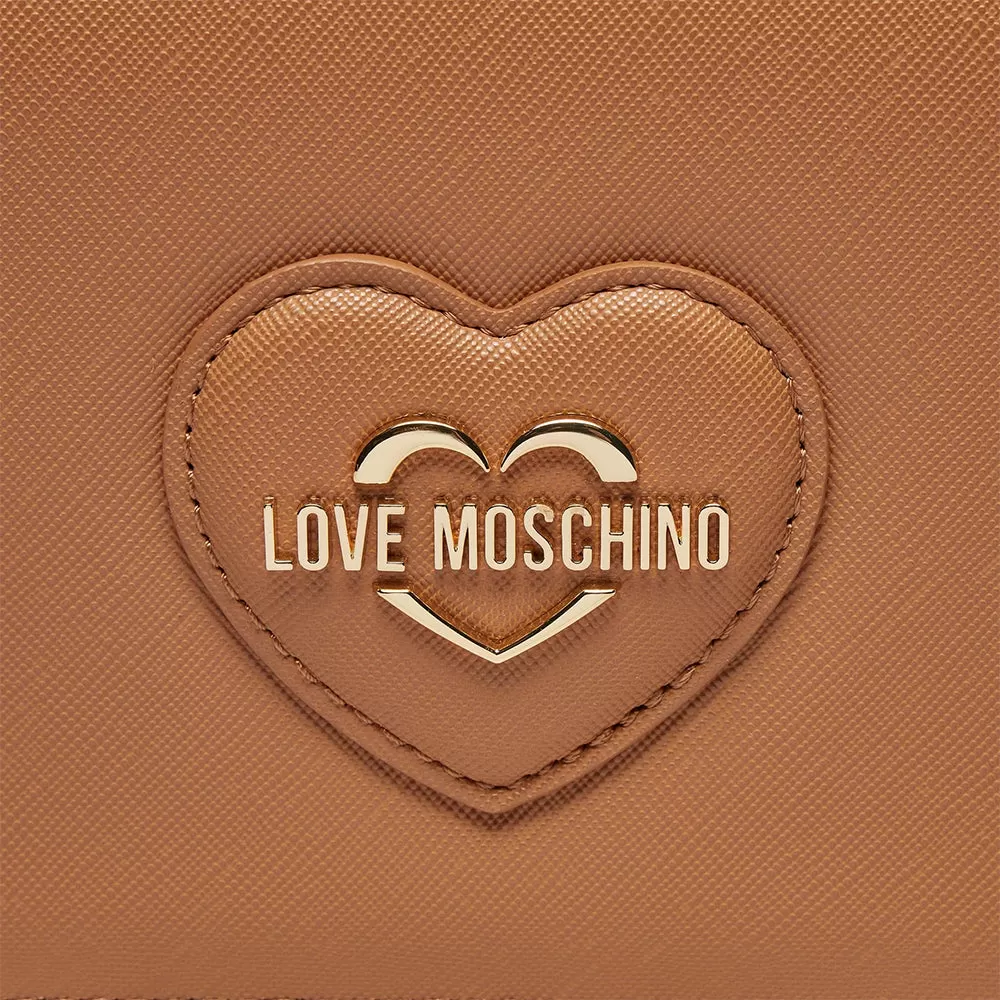 Clutch Donna con Tracolla LOVE MOSCHINO linea Sweet Heart stampa Saffiano color Biscotto