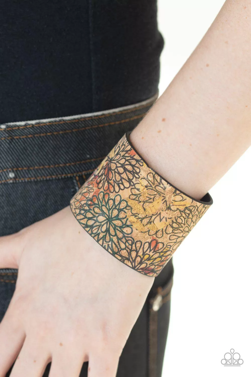 Cork Culture Multi Flower Urban Wrap Snap Bracelet - Paparazzi Accessories