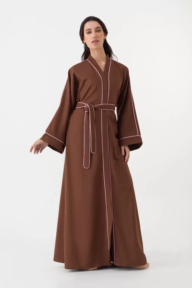 Cotton Linen Abaya in Brown