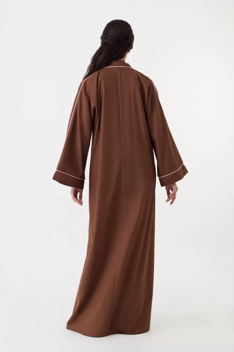 Cotton Linen Abaya in Brown