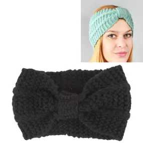 Cozy Crochet Bow Knitted Turban Headband for Women - Wide Stretch Woolen Hair Wrap