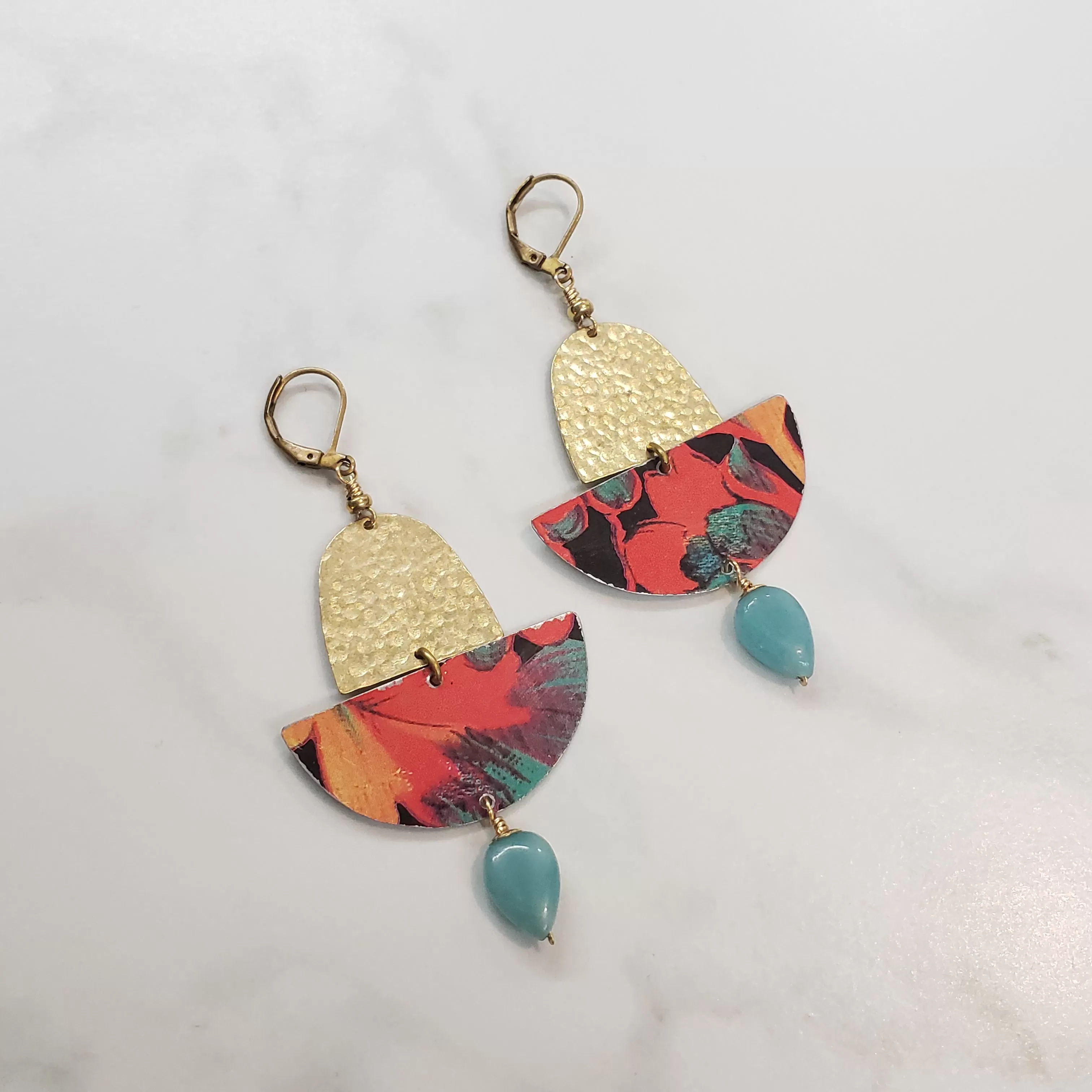 Curacao Red Floral Amazonite Drop Earrings