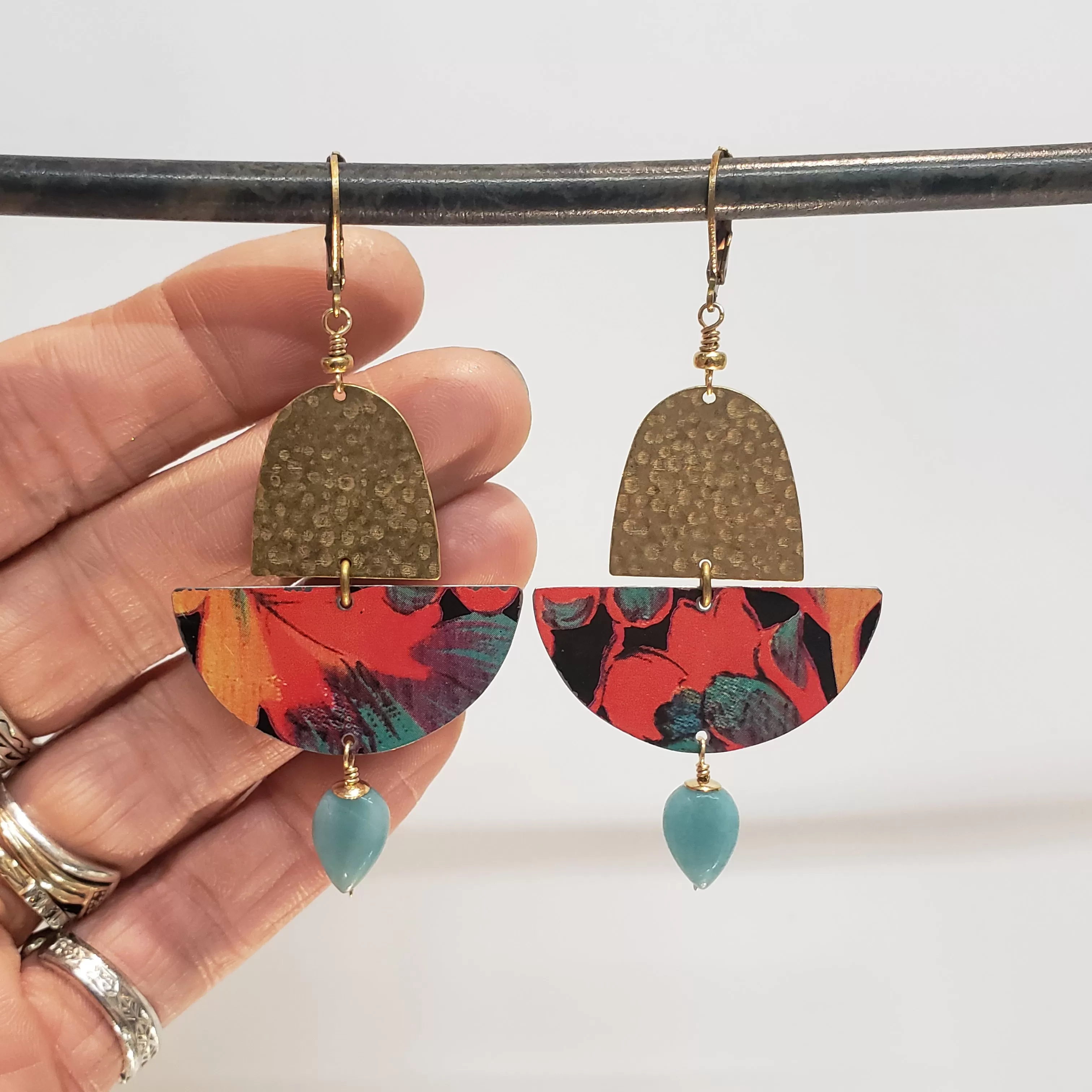 Curacao Red Floral Amazonite Drop Earrings