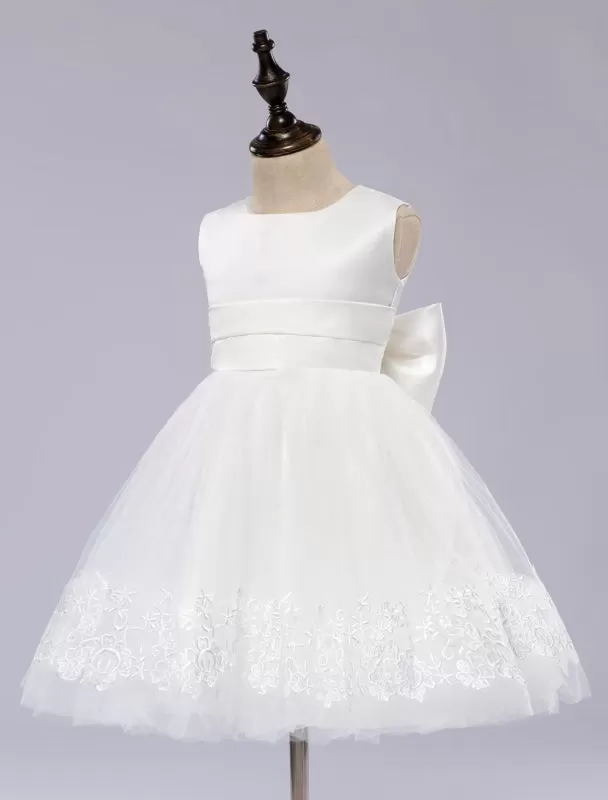 Cute Little Girl Knee Length White Flower Girl Dress Sleeveless Princess Party Dress