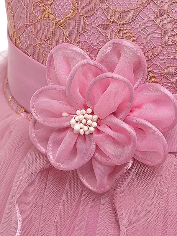 Cute Pink Beaded Flower Girl Dresses Jewel Sleeveless Knee Length Princess Kids Party Dresses