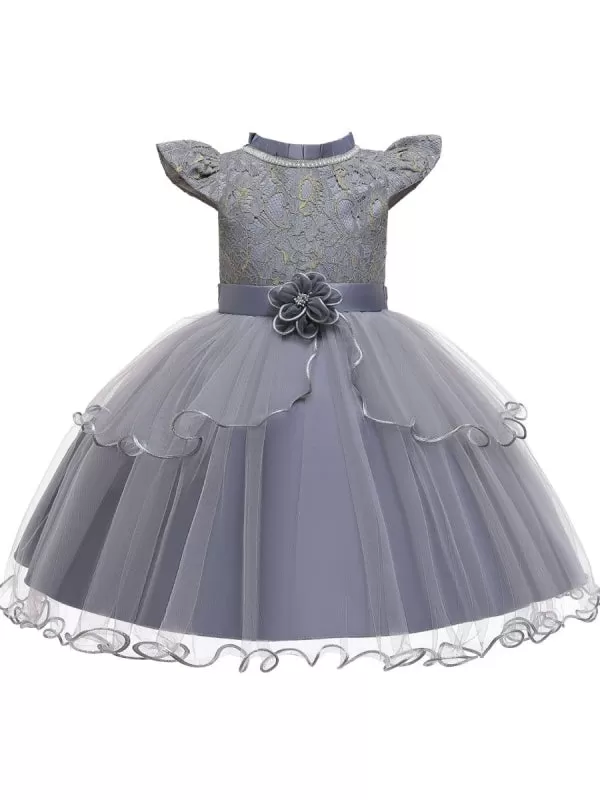 Cute Pink Beaded Flower Girl Dresses Jewel Sleeveless Knee Length Princess Kids Party Dresses