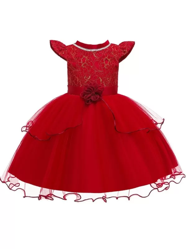 Cute Pink Beaded Flower Girl Dresses Jewel Sleeveless Knee Length Princess Kids Party Dresses