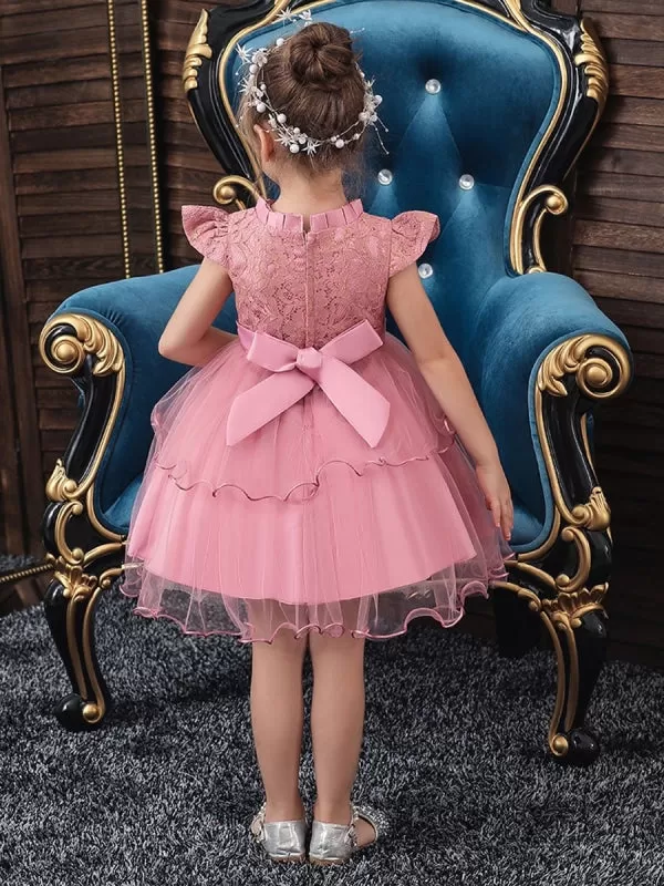 Cute Pink Beaded Flower Girl Dresses Jewel Sleeveless Knee Length Princess Kids Party Dresses