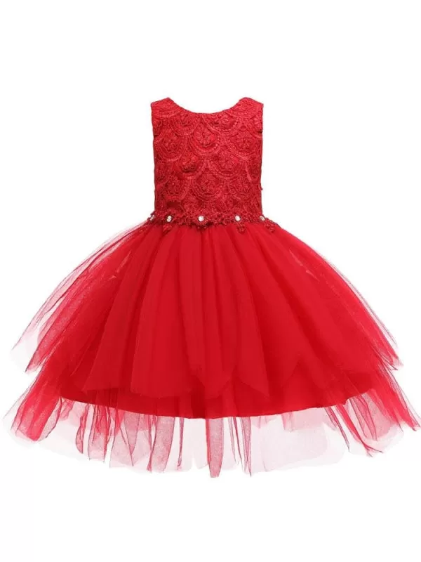 Cute Pink Floral Flower Girl Dresses embroidery Jewel Neck Little Girl Formal Dress