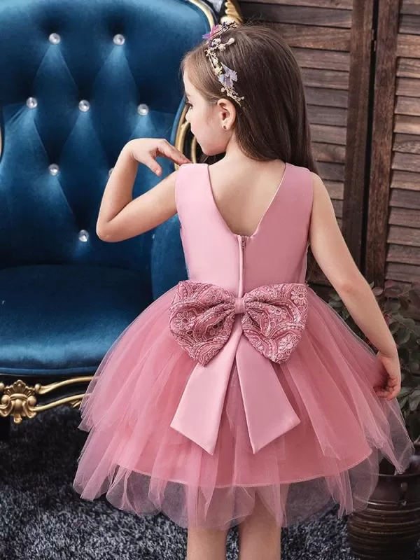 Cute Pink Floral Flower Girl Dresses embroidery Jewel Neck Little Girl Formal Dress