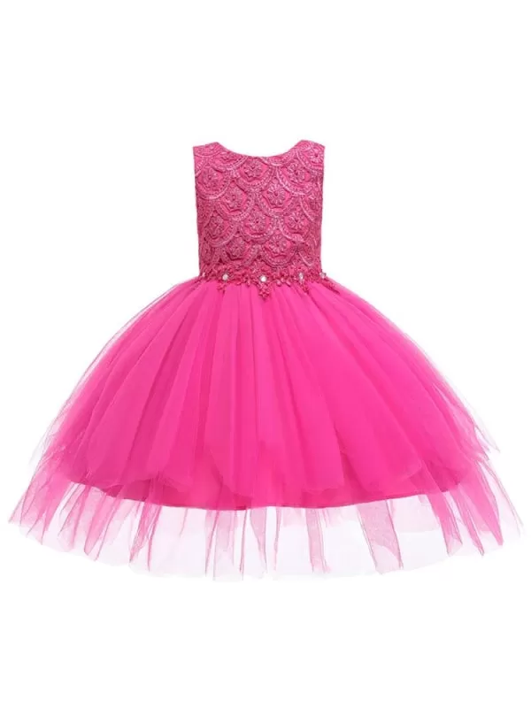 Cute Pink Floral Flower Girl Dresses embroidery Jewel Neck Little Girl Formal Dress