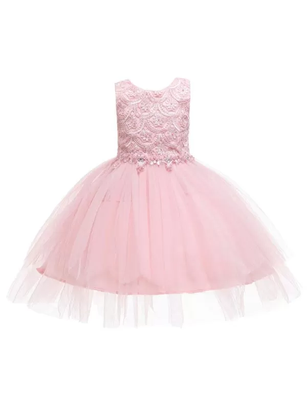 Cute Pink Floral Flower Girl Dresses embroidery Jewel Neck Little Girl Formal Dress