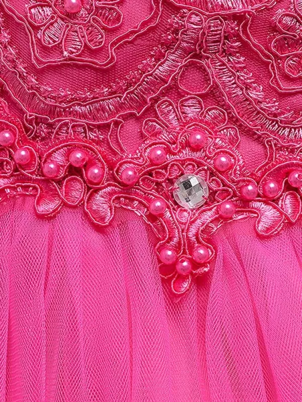 Cute Pink Floral Flower Girl Dresses embroidery Jewel Neck Little Girl Formal Dress