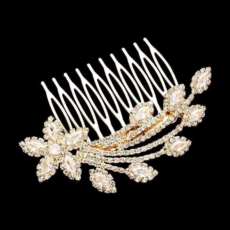 CZ Marquise Stone Accented Flower Hair Comb