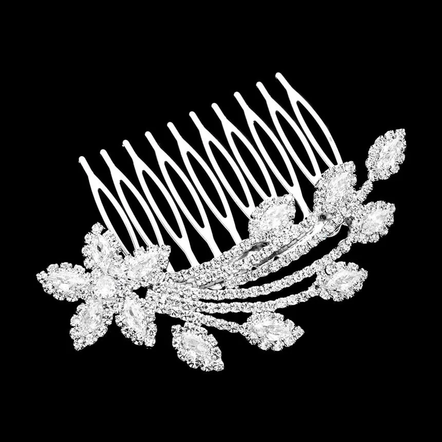 CZ Marquise Stone Accented Flower Hair Comb