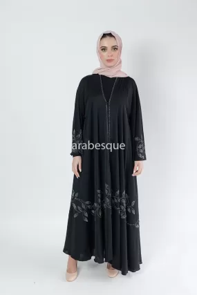 Diamante Leaf Detail Umbrella Cut Open Abaya