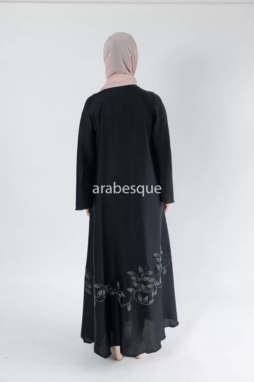 Diamante Leaf Detail Umbrella Cut Open Abaya