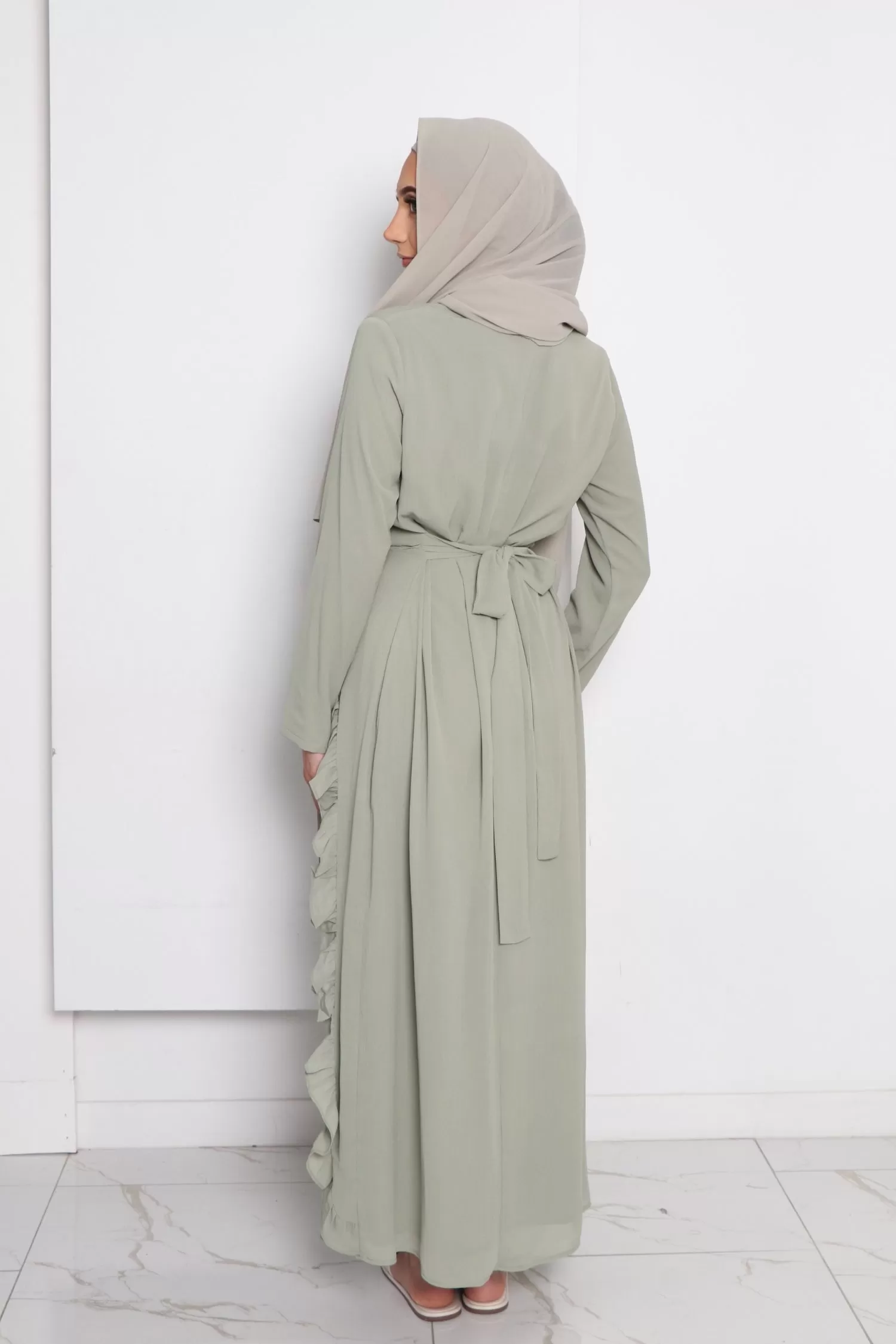 Dina Embroidery Abaya Set- Sage