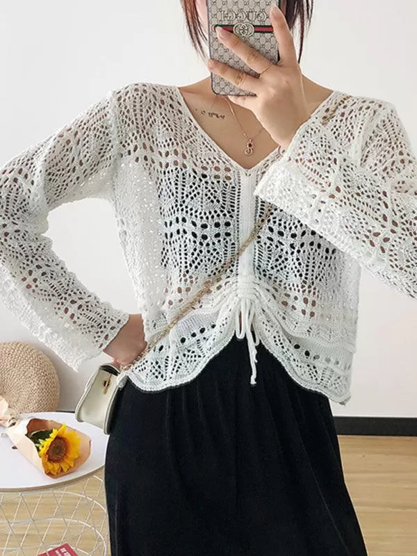 Drawstring Mesh Summer Women Crop Top