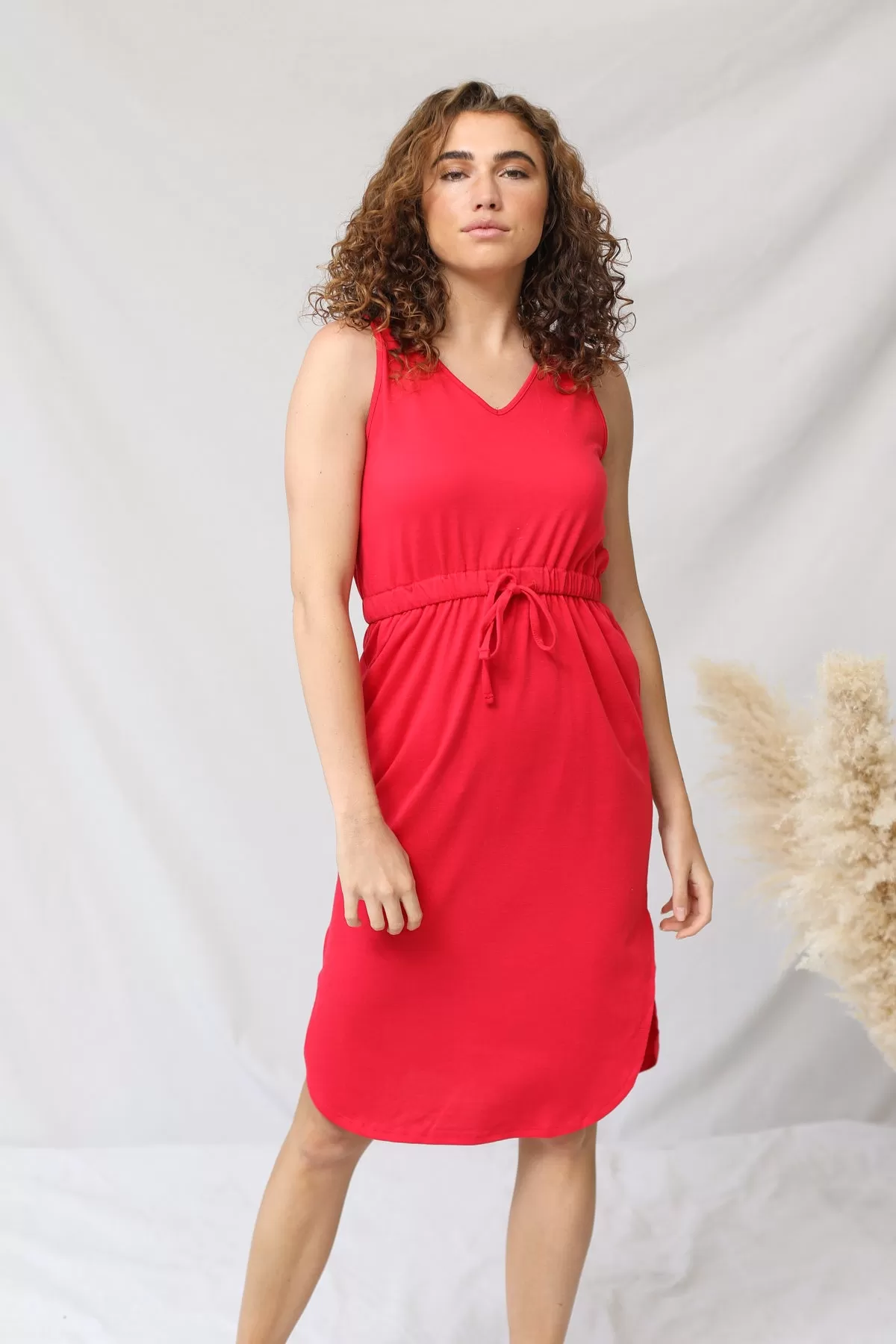 Drawstring Waist Curved Hem Dress