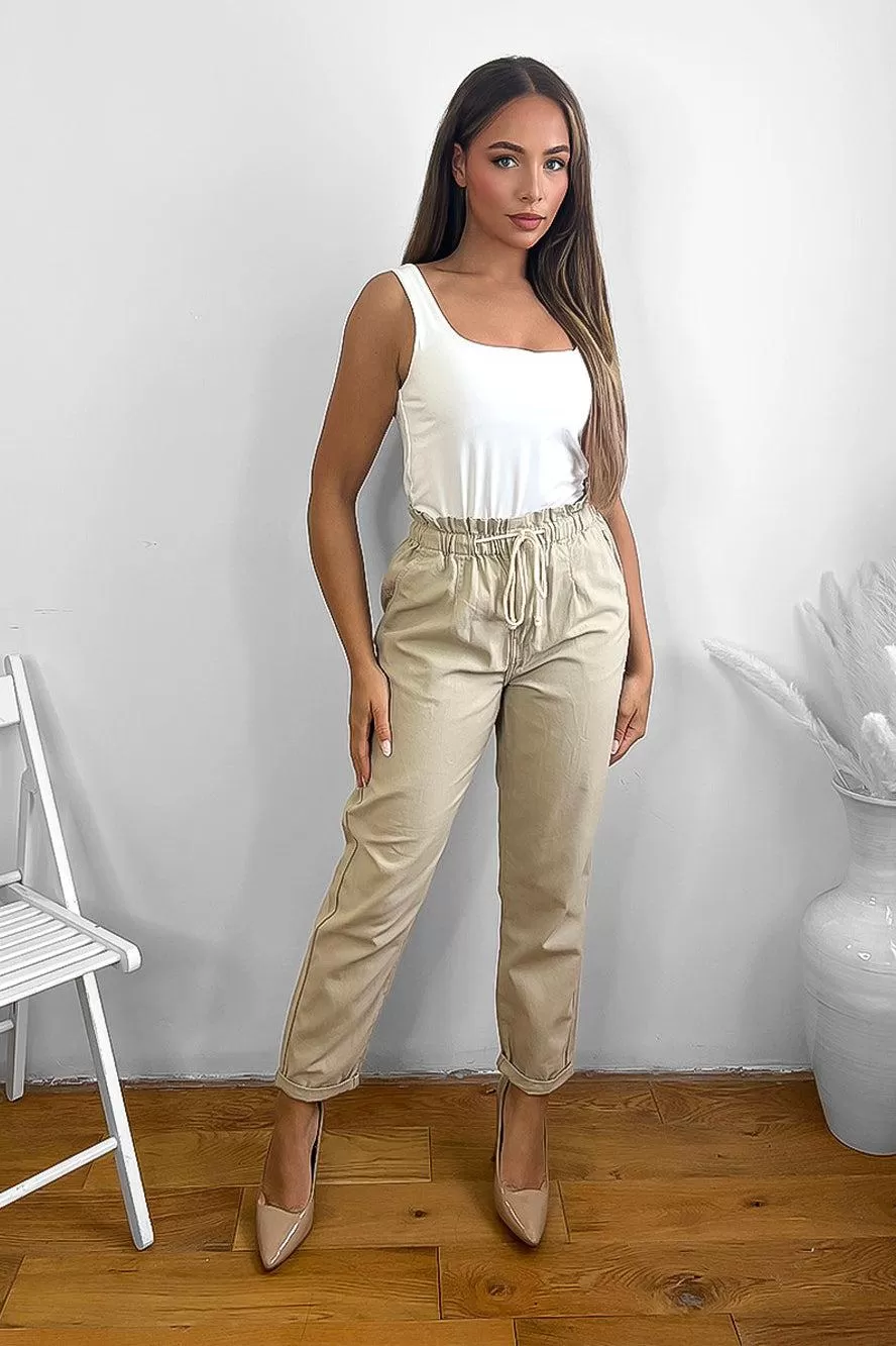 Elastic Drawstring Waist Cotton Slacks