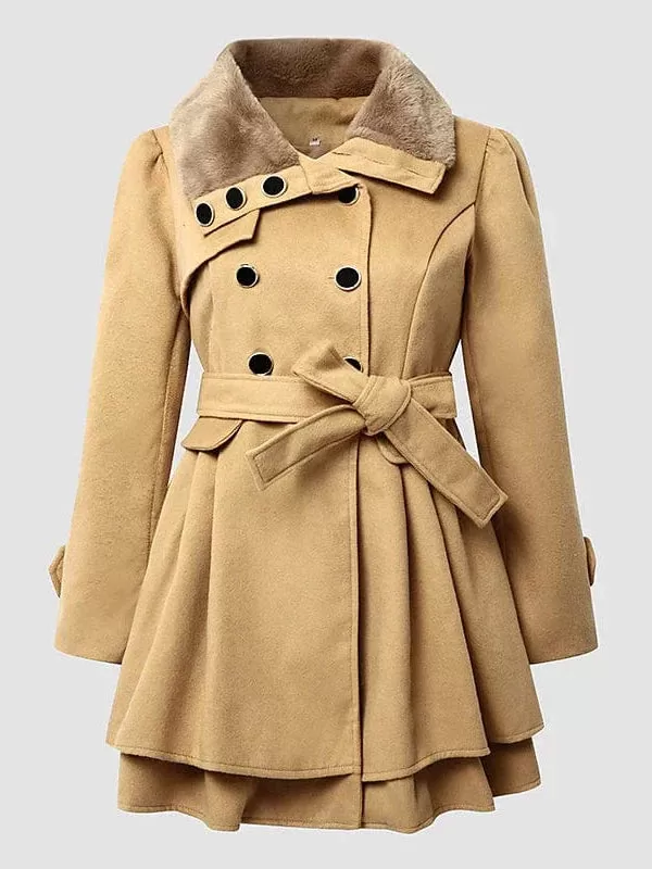 Elegant Belted Women's Winter Pea Coat with Slim Fit