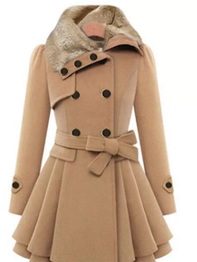 Elegant Belted Women's Winter Pea Coat with Slim Fit