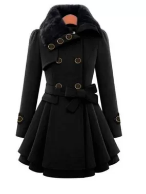 Elegant Belted Women's Winter Pea Coat with Slim Fit