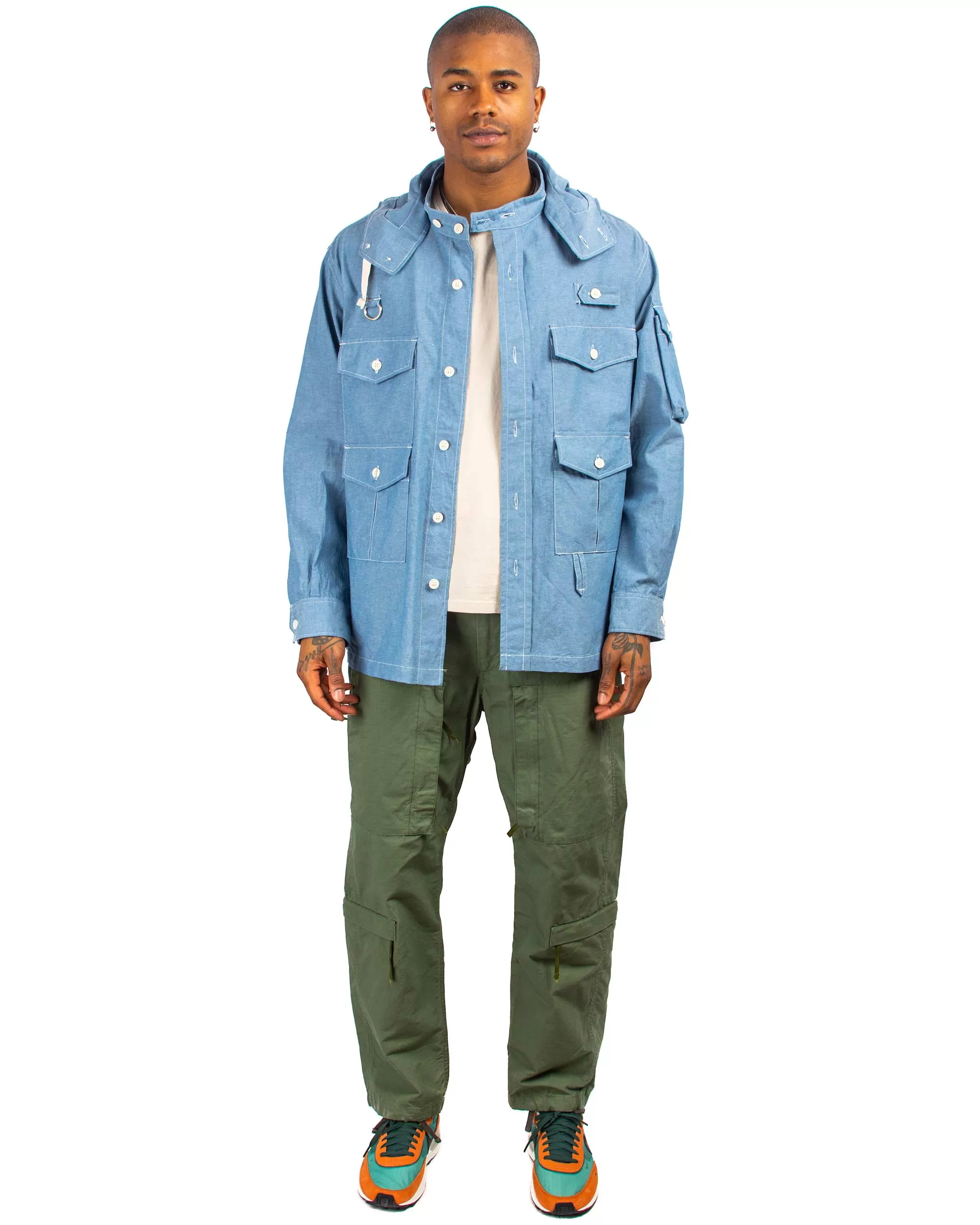 Engineered Garments Fishing Over Shirt Jacket Light Blue Cotton Chambray