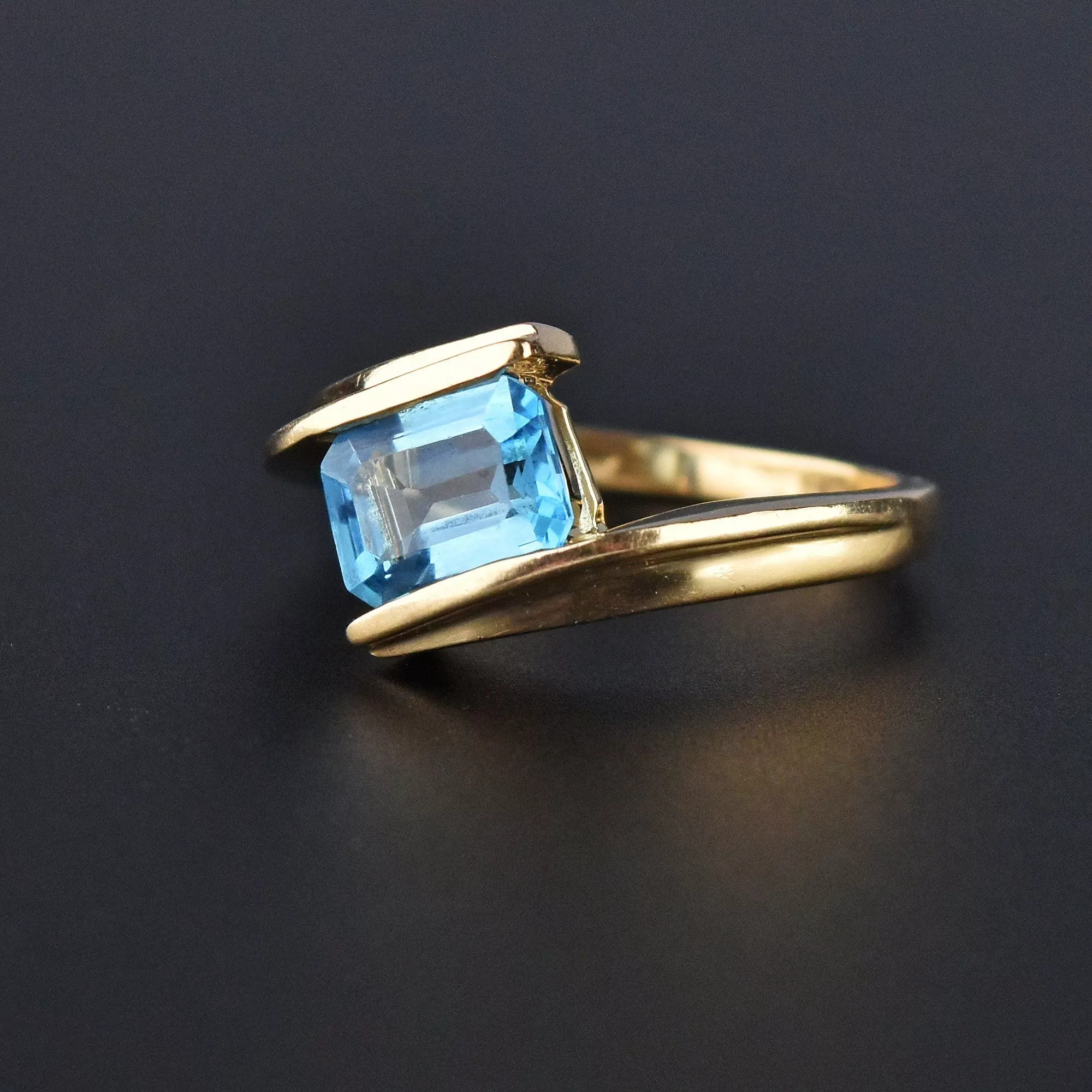 Estate Solid Gold Channel Set Blue Topaz Ring