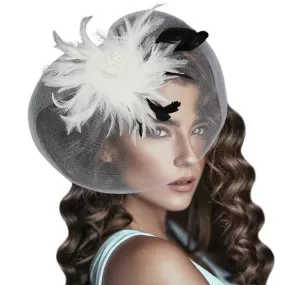 Feather Pearl Cluster Mesh Flower Fascinator Headband