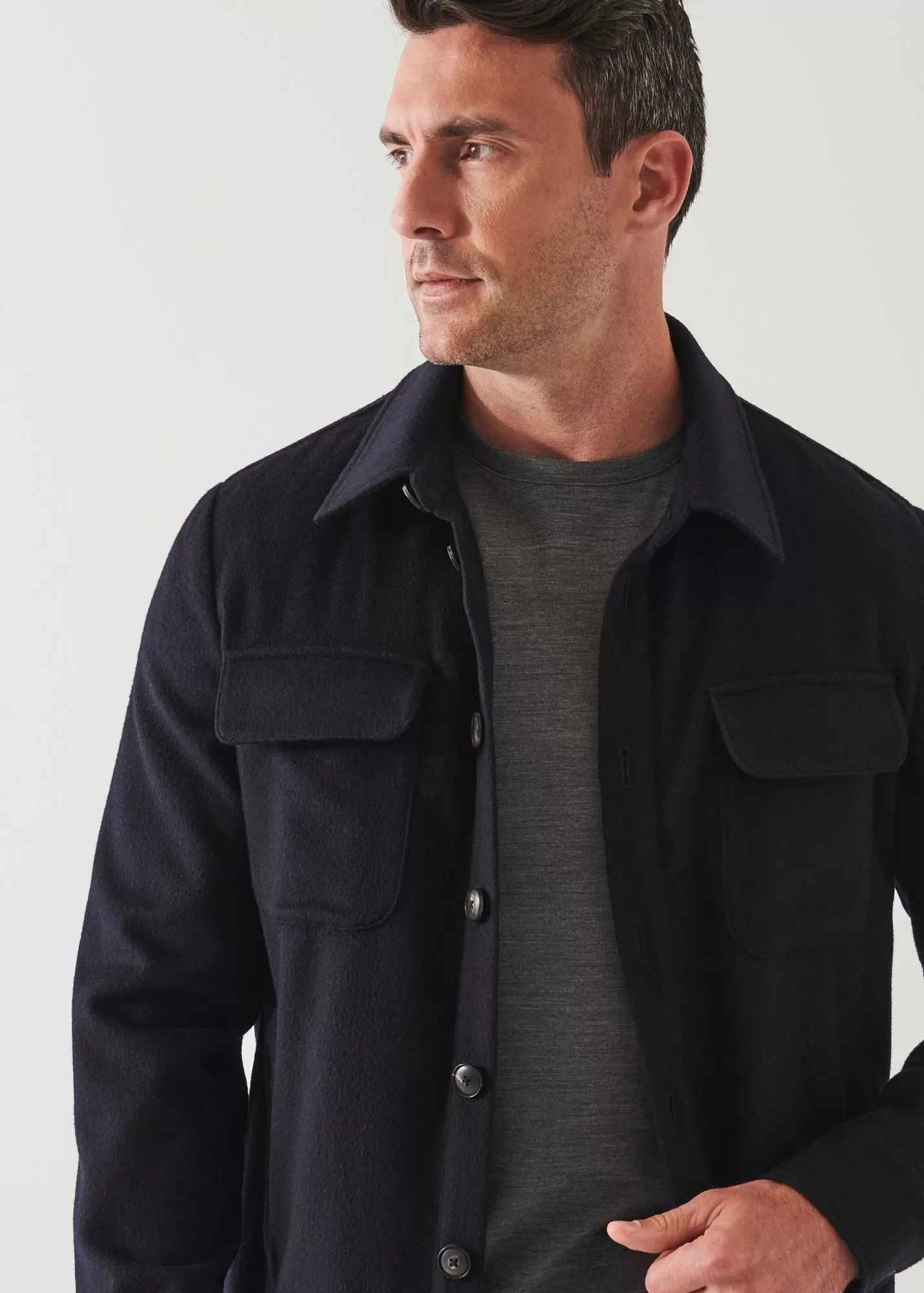 FLAP POCKET WOOL-CASHMERE SHIRT JACKET