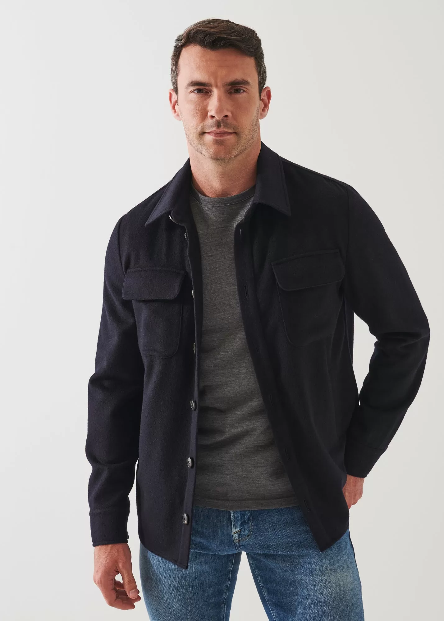 FLAP POCKET WOOL-CASHMERE SHIRT JACKET